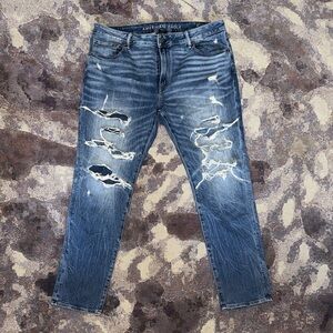 American Eagle Outfitters Men’s Ripped Dark Blue Skinny Jeans